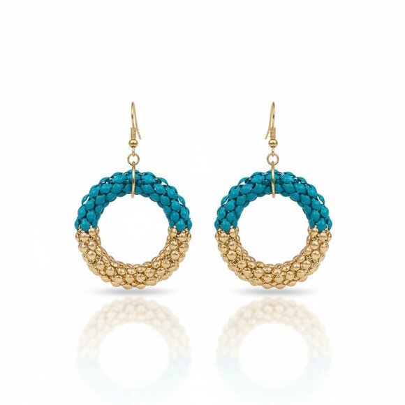 Blue and Gold Braided Hoop Crochet Earrings - Picture 1 of 4